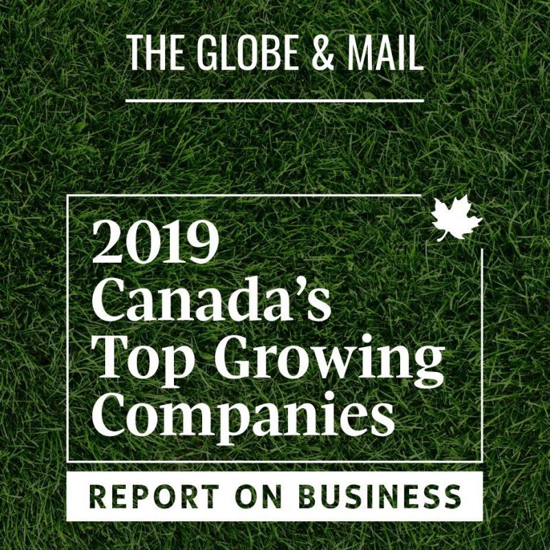 Hometurf social graphic with Globe and Mail's 2019 Canada's Top Growing Companies logo.